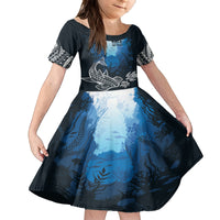 World Ocean Day Pasifika Family Matching Off Shoulder Short Dress and Hawaiian Shirt Awaken New Depths LT7 Daughter's Dress Blue - Polynesian Pride