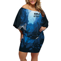 World Ocean Day Pasifika Family Matching Off Shoulder Short Dress and Hawaiian Shirt Awaken New Depths LT7 Mom's Dress Blue - Polynesian Pride