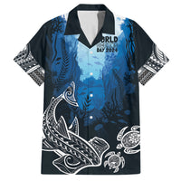 World Ocean Day Pasifika Family Matching Puletasi and Hawaiian Shirt Awaken New Depths LT7 Dad's Shirt - Short Sleeve Blue - Polynesian Pride