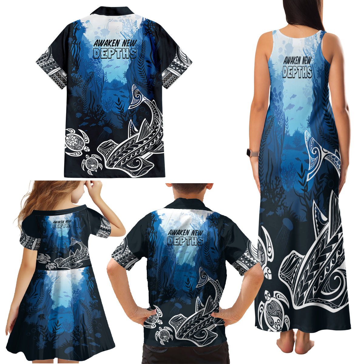 World Ocean Day Pasifika Family Matching Tank Maxi Dress and Hawaiian Shirt Awaken New Depths LT7 - Polynesian Pride