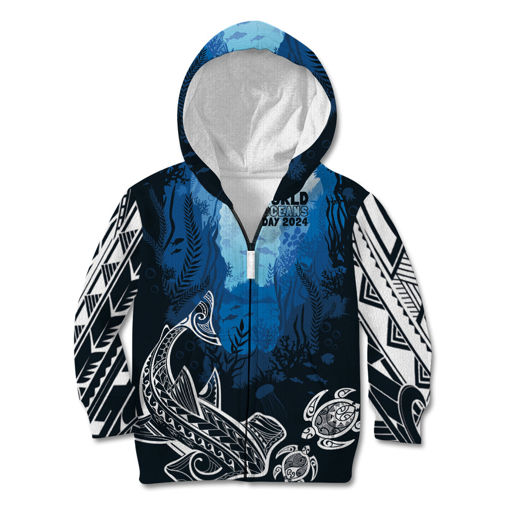 World Ocean Day Pasifika Kid Hoodie Awaken New Depths LT7 Zip Hoodie Blue - Polynesian Pride