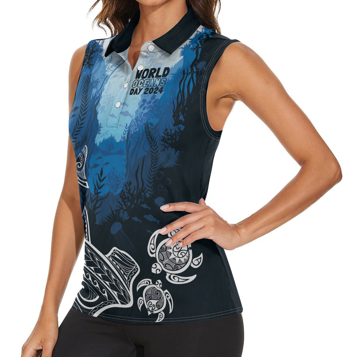World Ocean Day Pasifika Women Sleeveless Polo Shirt Awaken New Depths