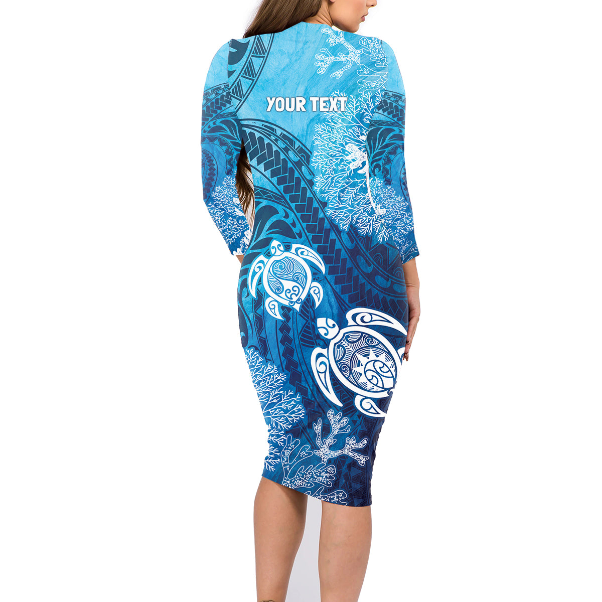Hawaii World Ocean Day Family Matching Long Sleeve Bodycon Dress and Hawaiian Shirt Kakau Turtles LT7 - Polynesian Pride