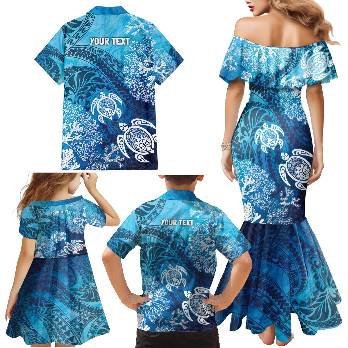 Hawaii World Ocean Day Family Matching Mermaid Dress and Hawaiian Shirt Kakau Turtles LT7 - Polynesian Pride