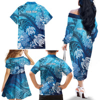 Hawaii World Ocean Day Family Matching Off The Shoulder Long Sleeve Dress and Hawaiian Shirt Kakau Turtles LT7 - Polynesian Pride