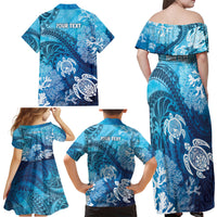 Hawaii World Ocean Day Family Matching Off Shoulder Maxi Dress and Hawaiian Shirt Kakau Turtles LT7 - Polynesian Pride