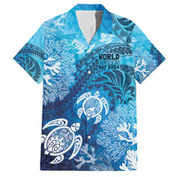 Hawaii World Ocean Day Family Matching Short Sleeve Bodycon Dress and Hawaiian Shirt Kakau Turtles LT7 Dad's Shirt - Short Sleeve Blue - Polynesian Pride