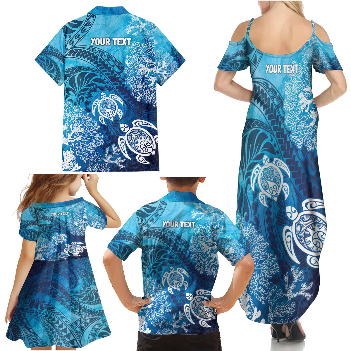 Hawaii World Ocean Day Family Matching Summer Maxi Dress and Hawaiian Shirt Kakau Turtles LT7 - Polynesian Pride