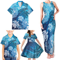 Hawaii World Ocean Day Family Matching Tank Maxi Dress and Hawaiian Shirt Kakau Turtles LT7 - Polynesian Pride