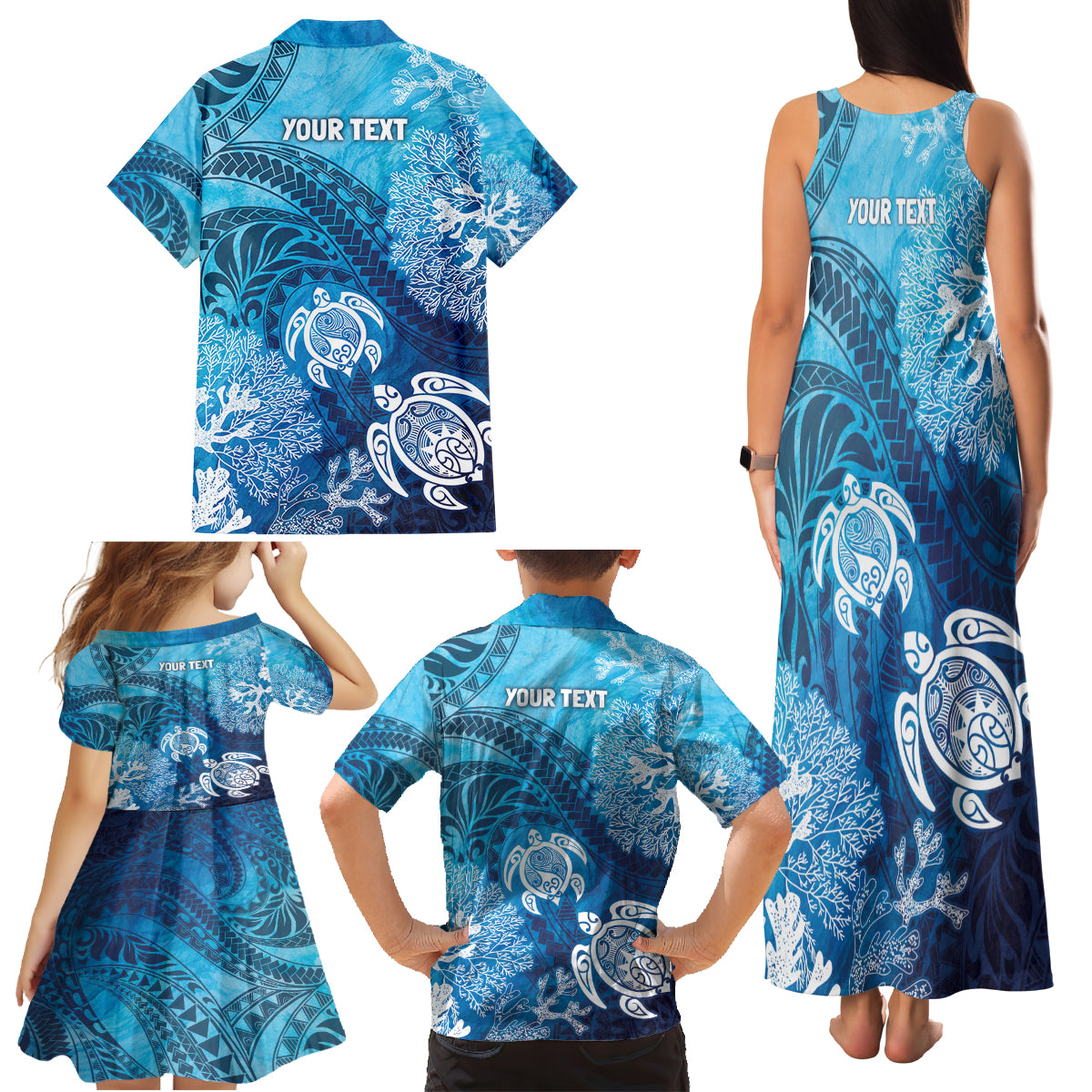 Hawaii World Ocean Day Family Matching Tank Maxi Dress and Hawaiian Shirt Kakau Turtles LT7 - Polynesian Pride