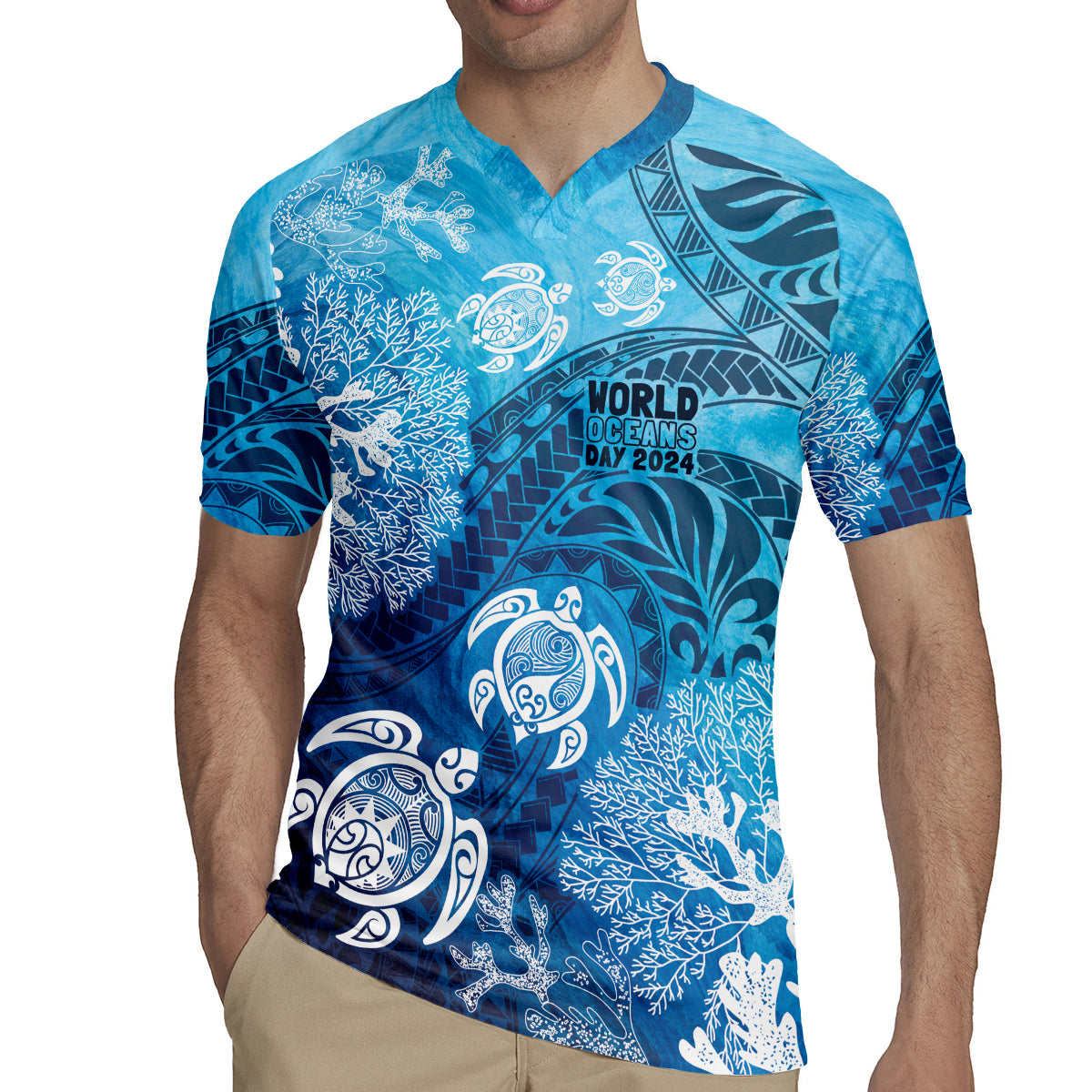 Hawaii World Ocean Day Rugby Jersey Kakau Turtles LT7 - Polynesian Pride