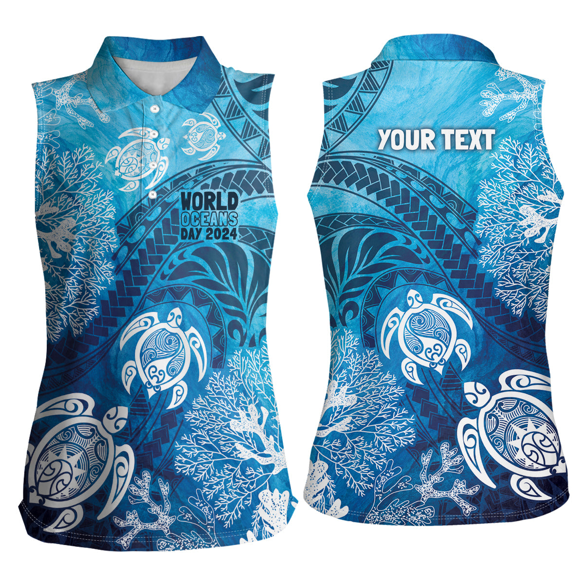Hawaii World Ocean Day Women Sleeveless Polo Shirt Kakau Turtles