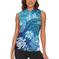 Hawaii World Ocean Day Women Sleeveless Polo Shirt Kakau Turtles
