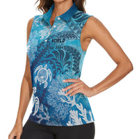Hawaii World Ocean Day Women Sleeveless Polo Shirt Kakau Turtles