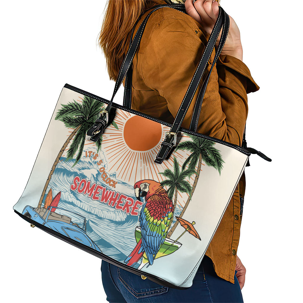 Summer Holiday It's 5 o'clock Somewhere Vintage Hawaii Leather Tote Bag