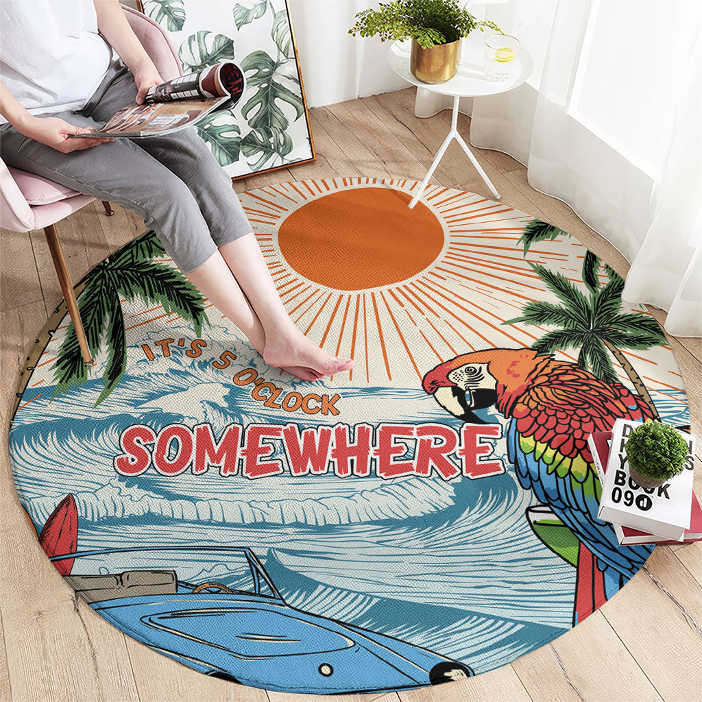 Summer Holiday It's 5 o'clock Somewhere Vintage Hawaii Round Carpet