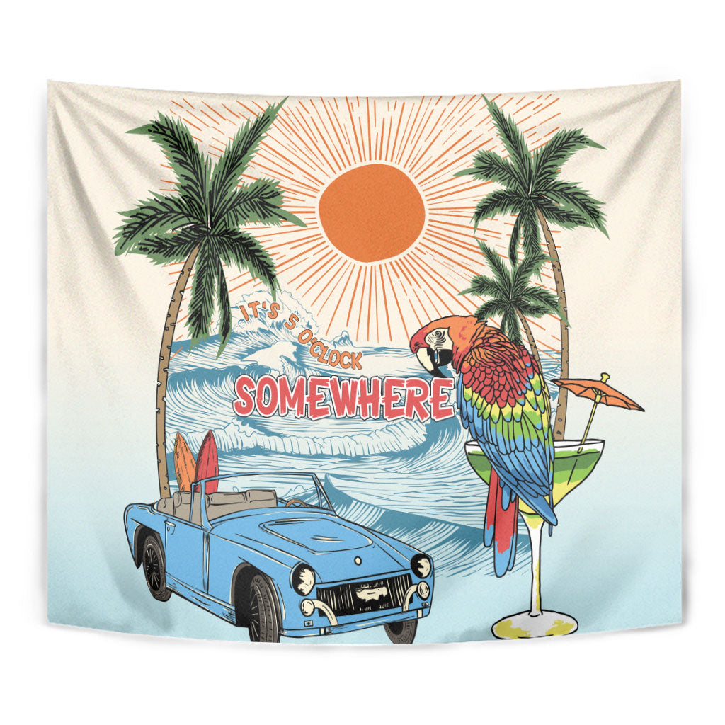 Summer Holiday It's 5 o'clock Somewhere Vintage Hawaii Tapestry