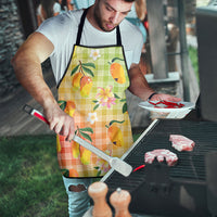 Aloha Hawaii Palaka Print Mango Plumeria Apron Tropical Vibes