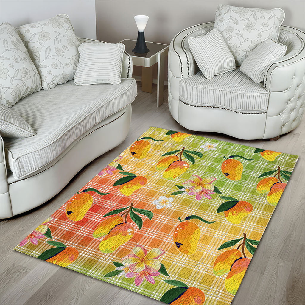 Aloha Hawaii Palaka Print Mango Plumeria Area Rug Tropical Vibes