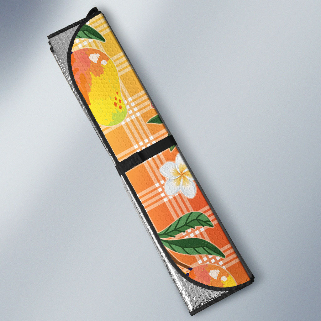 Aloha Hawaii Palaka Print Mango Plumeria Auto Sun Shade Tropical Vibes