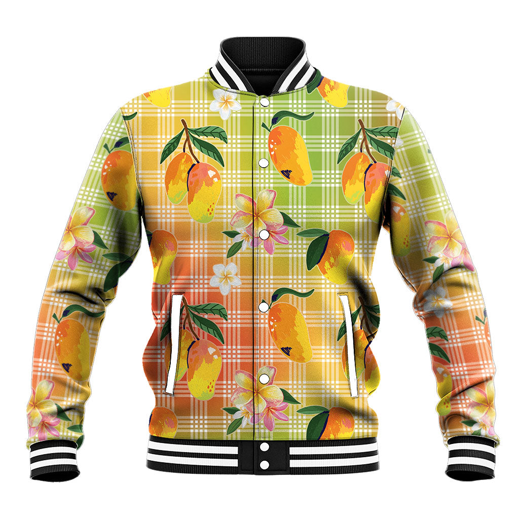 Aloha Hawaii Palaka Print Mango Plumeria Baseball Jacket Tropical Vibes