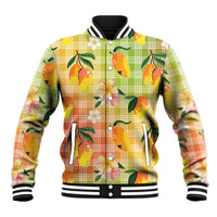Aloha Hawaii Palaka Print Mango Plumeria Baseball Jacket Tropical Vibes