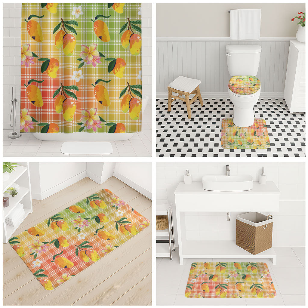 Aloha Hawaii Palaka Print Mango Plumeria Bathroom Set Tropical Vibes