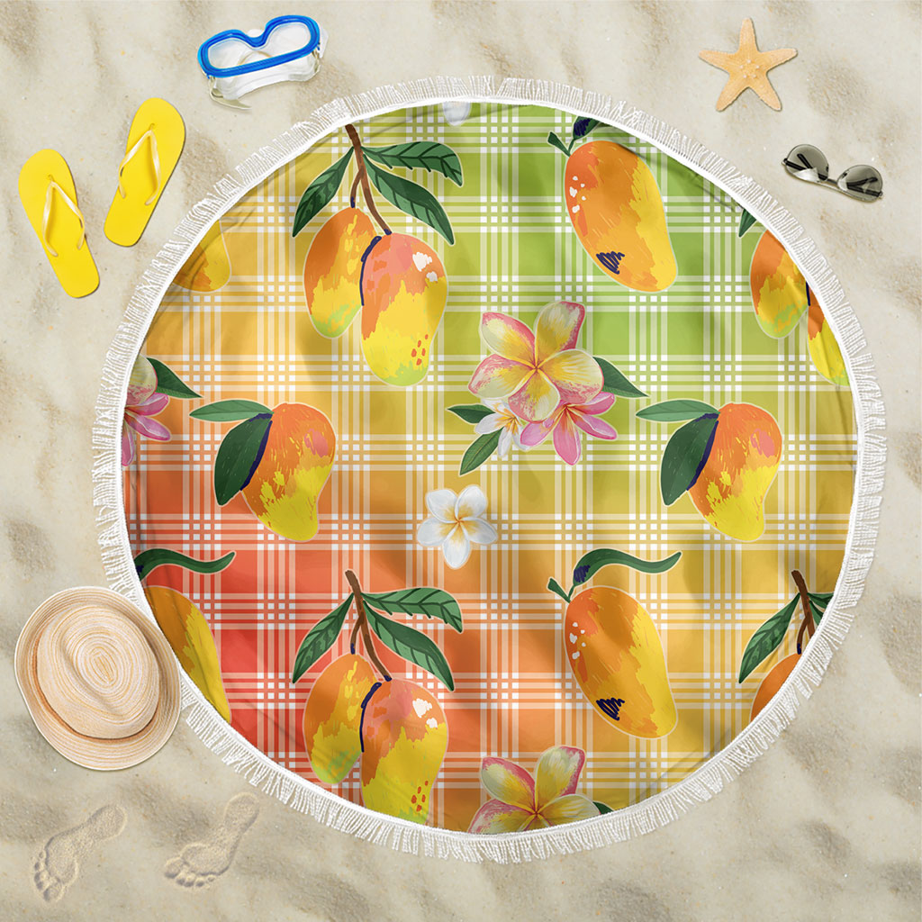 Aloha Hawaii Palaka Print Mango Plumeria Beach Blanket Tropical Vibes