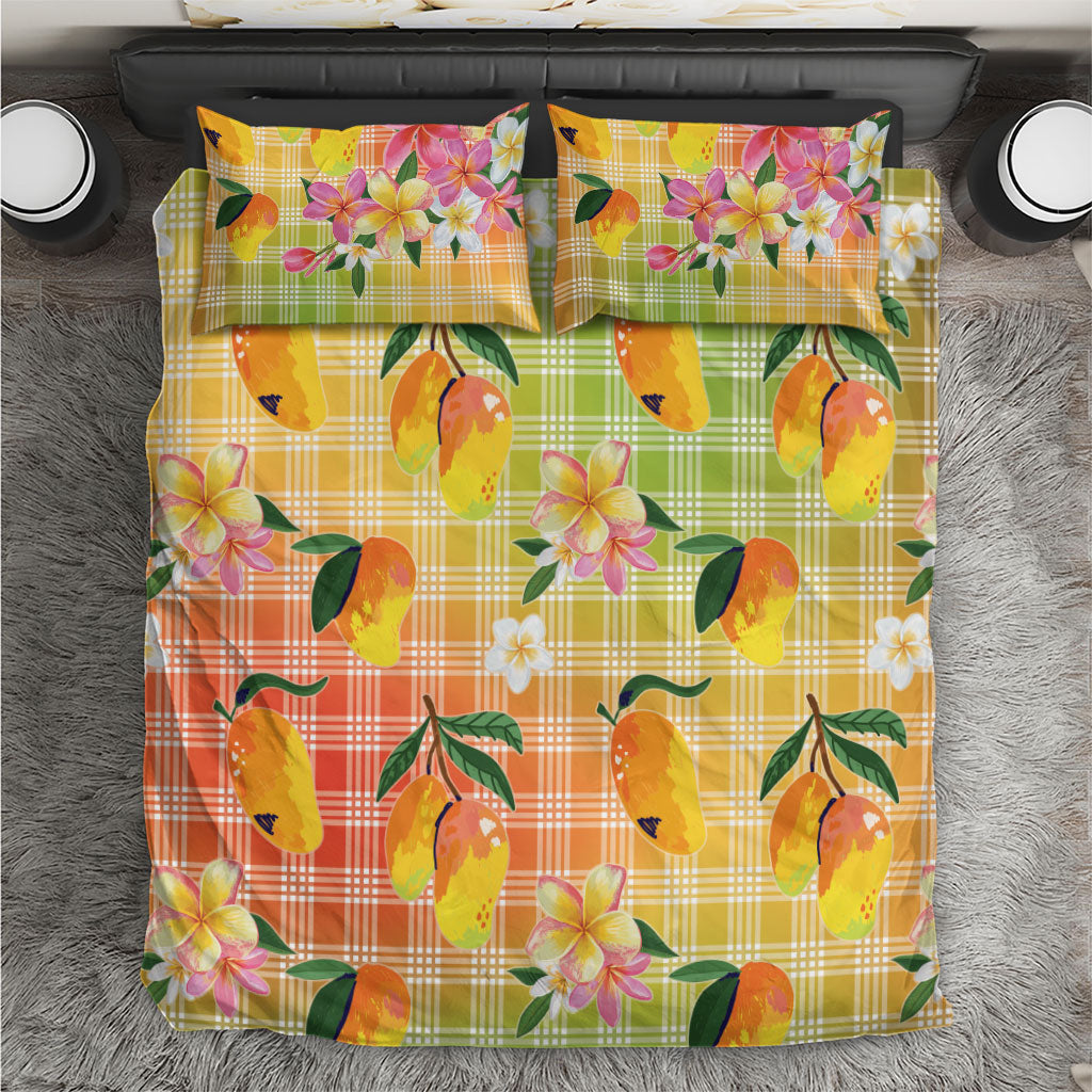 Aloha Hawaii Palaka Print Mango Plumeria Bedding Set Tropical Vibes