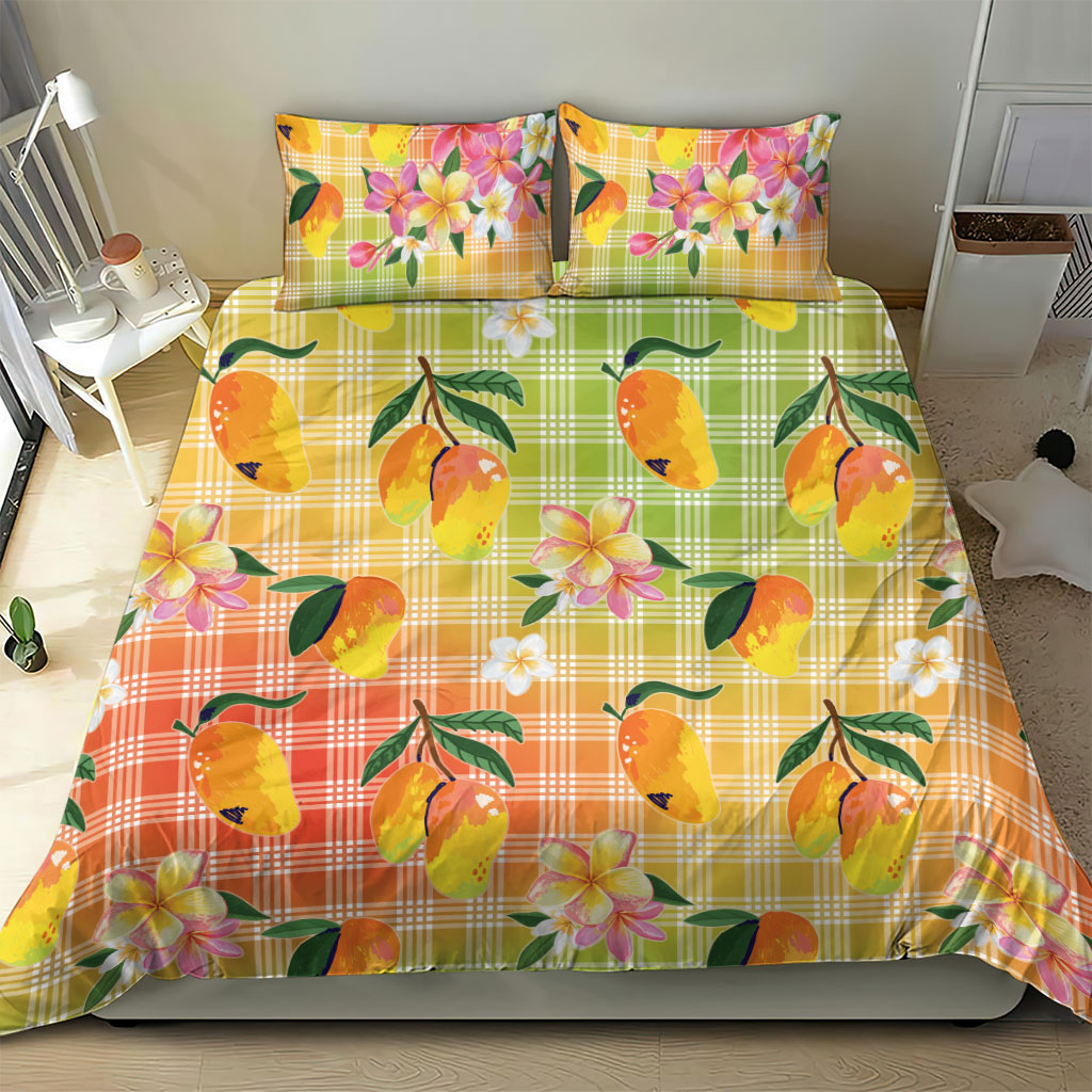 Aloha Hawaii Palaka Print Mango Plumeria Bedding Set Tropical Vibes