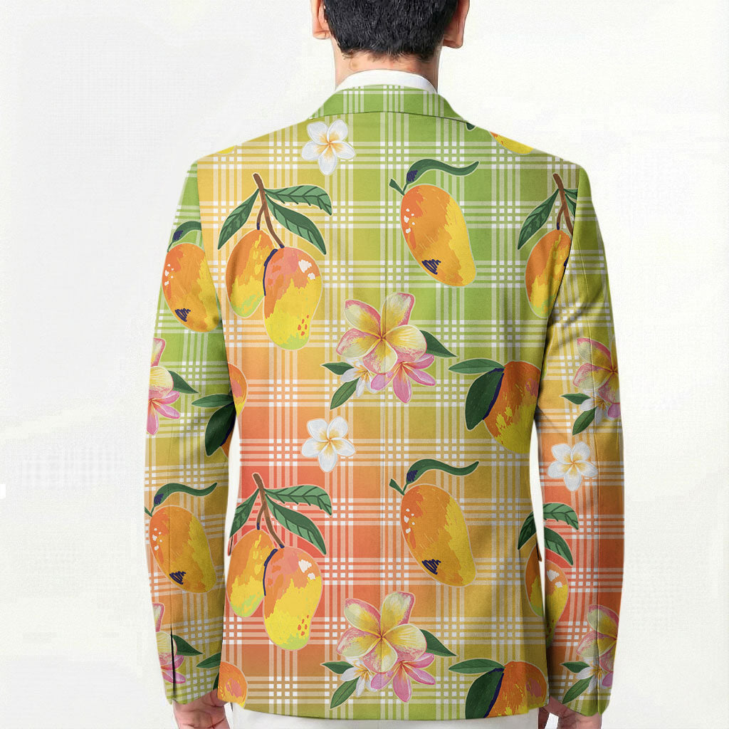 Aloha Hawaii Palaka Print Mango Plumeria Blazer Tropical Vibes
