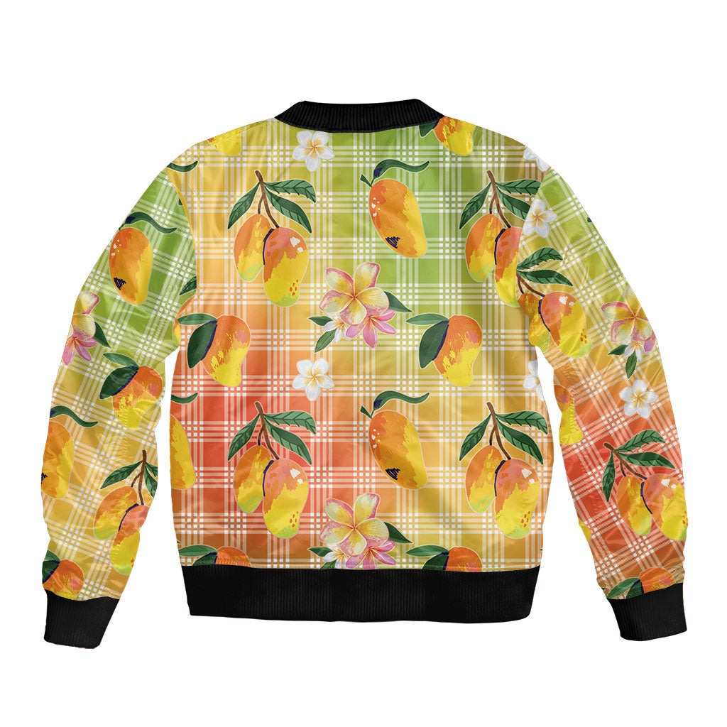 Aloha Hawaii Palaka Print Mango Plumeria Bomber Jacket Tropical Vibes