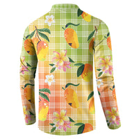 Aloha Hawaii Palaka Print Mango Plumeria Button Sweatshirt Tropical Vibes