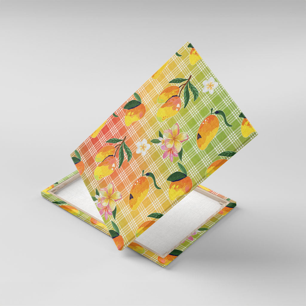 Aloha Hawaii Palaka Print Mango Plumeria Canvas Wall Art Tropical Vibes