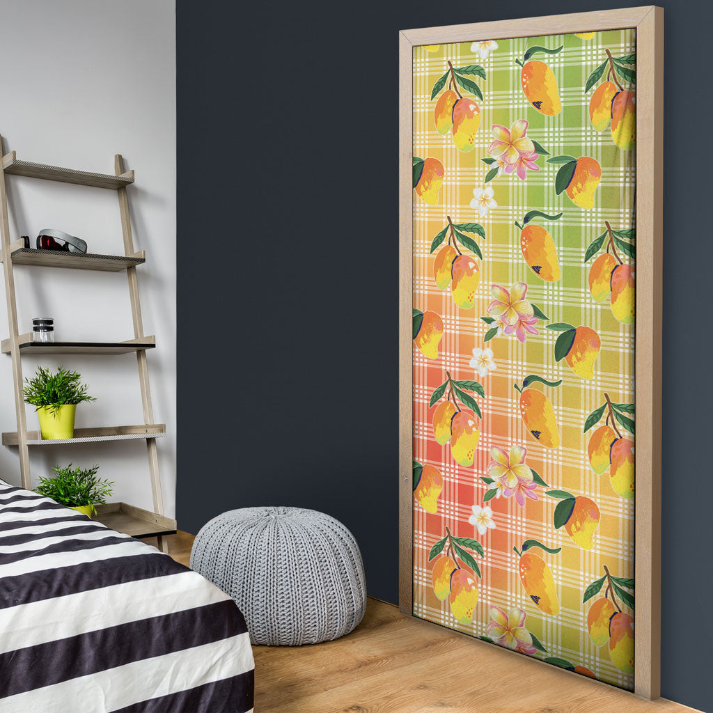 Aloha Hawaii Palaka Print Mango Plumeria Door Cover Tropical Vibes