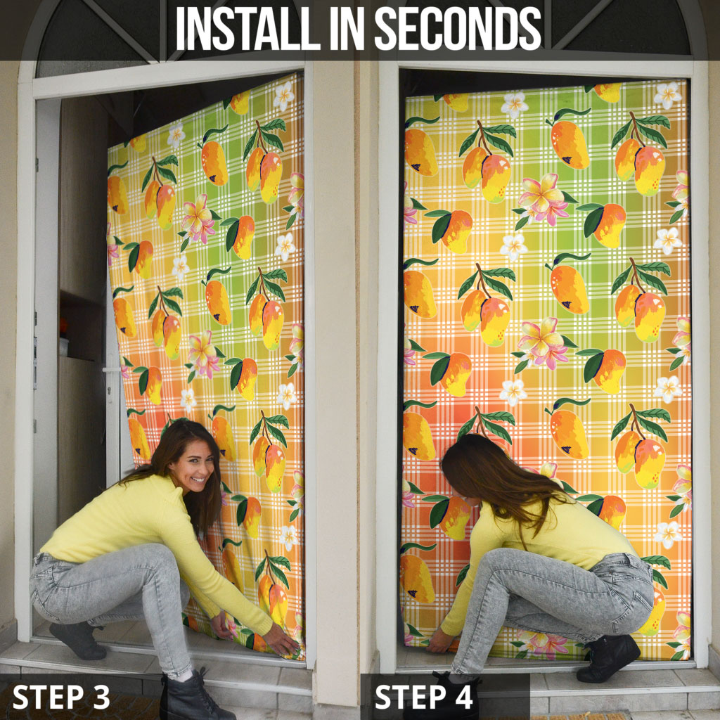 Aloha Hawaii Palaka Print Mango Plumeria Door Cover Tropical Vibes