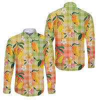 Aloha Hawaii Palaka Print Mango Plumeria Family Matching Long Sleeve Bodycon Dress and Hawaiian Shirt Tropical Vibes