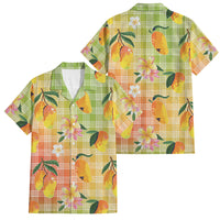 Aloha Hawaii Palaka Print Mango Plumeria Family Matching Off The Shoulder Long Sleeve Dress and Hawaiian Shirt Tropical Vibes