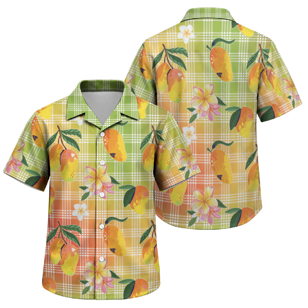 Aloha Hawaii Palaka Print Mango Plumeria Family Matching Off Shoulder Maxi Dress and Hawaiian Shirt Tropical Vibes
