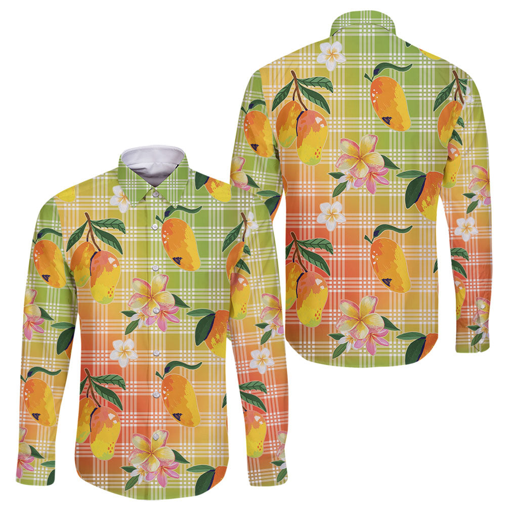 Aloha Hawaii Palaka Print Mango Plumeria Family Matching Off Shoulder Short Dress and Hawaiian Shirt Tropical Vibes