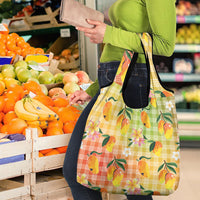 Aloha Hawaii Palaka Print Mango Plumeria Grocery Bag Tropical Vibes