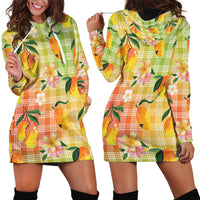 Aloha Hawaii Palaka Print Mango Plumeria Hoodie Dress Tropical Vibes
