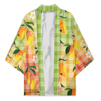 Aloha Hawaii Palaka Print Mango Plumeria Kimono Tropical Vibes