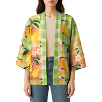 Aloha Hawaii Palaka Print Mango Plumeria Kimono Tropical Vibes