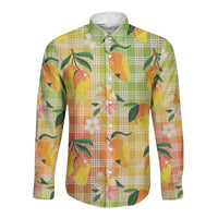 Aloha Hawaii Palaka Print Mango Plumeria Long Sleeve Button Shirt Tropical Vibes