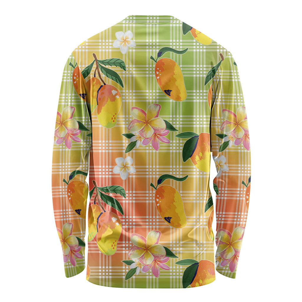 Aloha Hawaii Palaka Print Mango Plumeria Long Sleeve Shirt Tropical Vibes