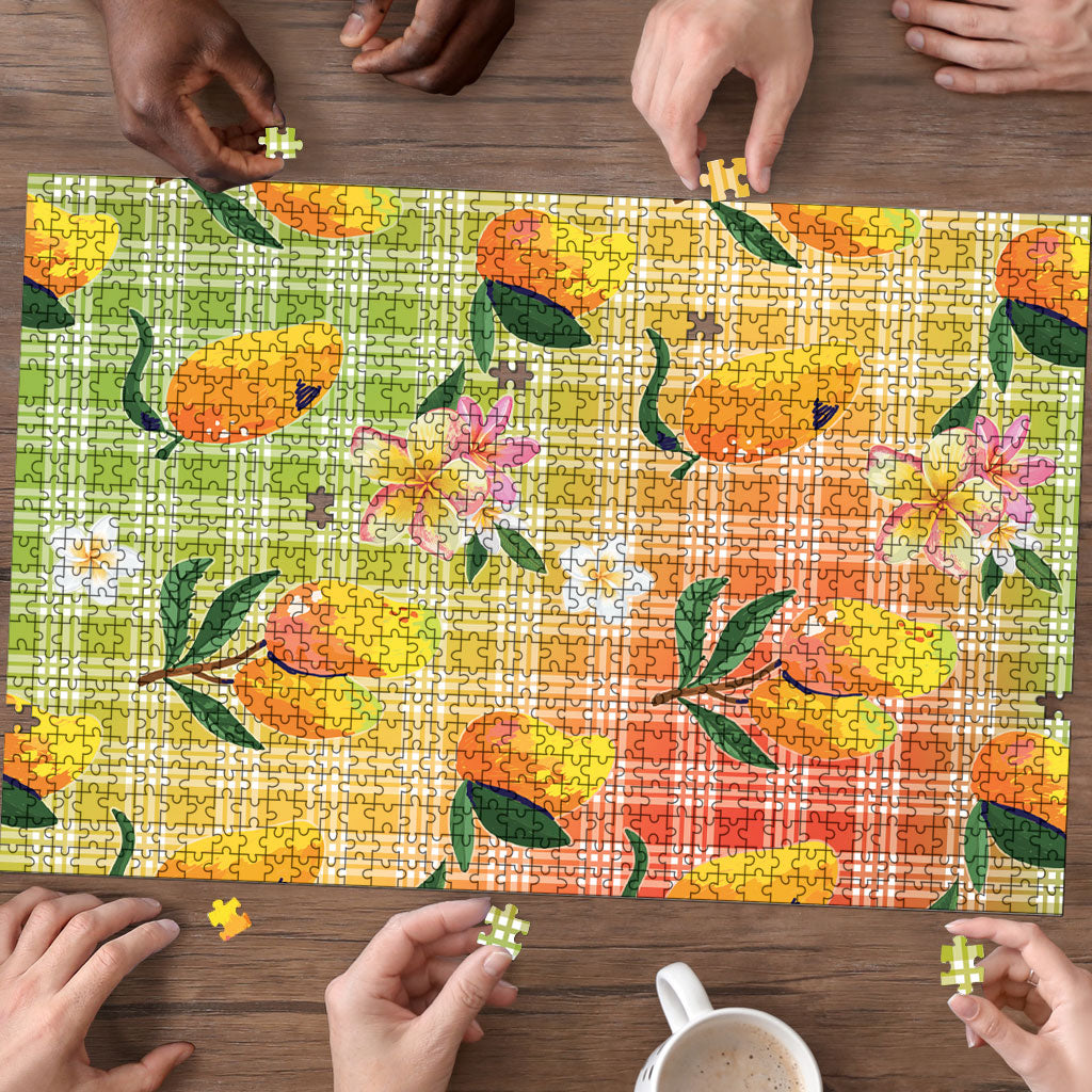 Aloha Hawaii Palaka Print Mango Plumeria Puzzle Tropical Vibes