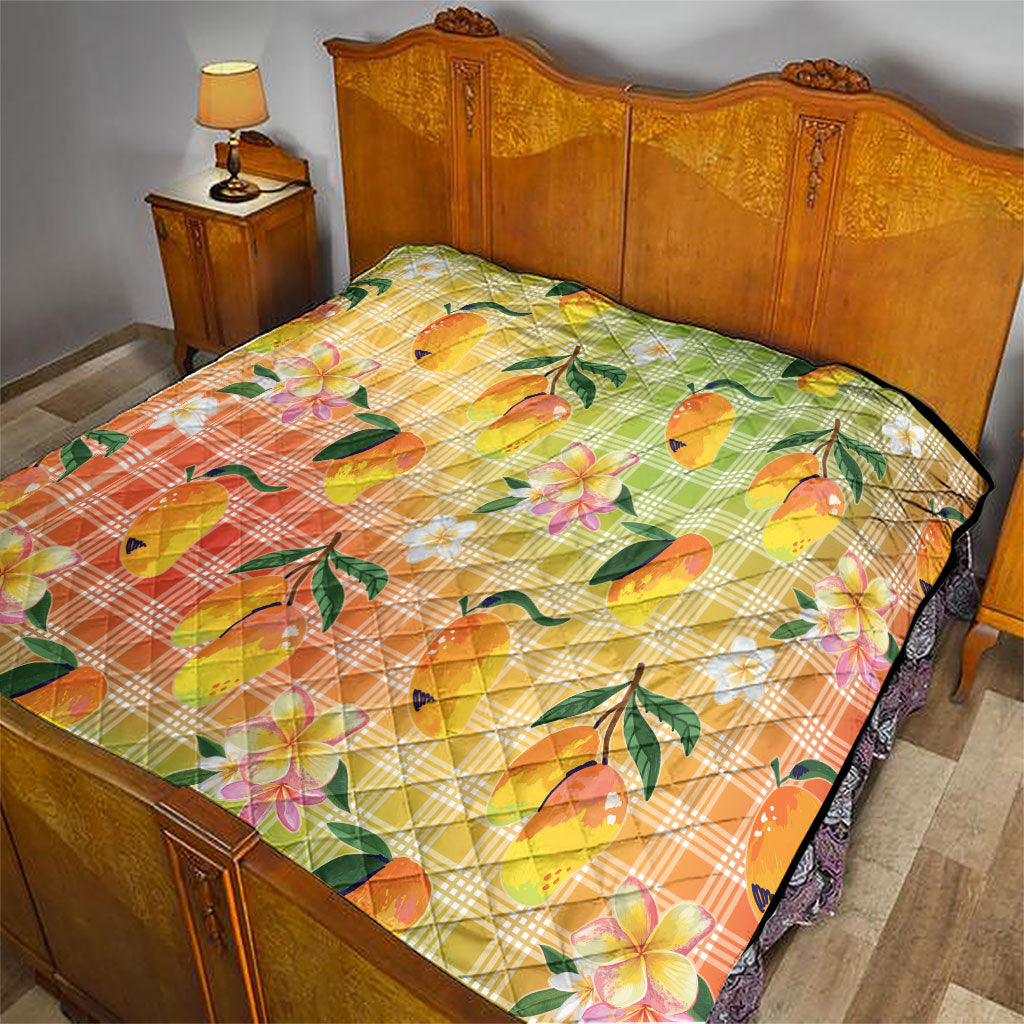 Aloha Hawaii Palaka Print Mango Plumeria Quilt Tropical Vibes