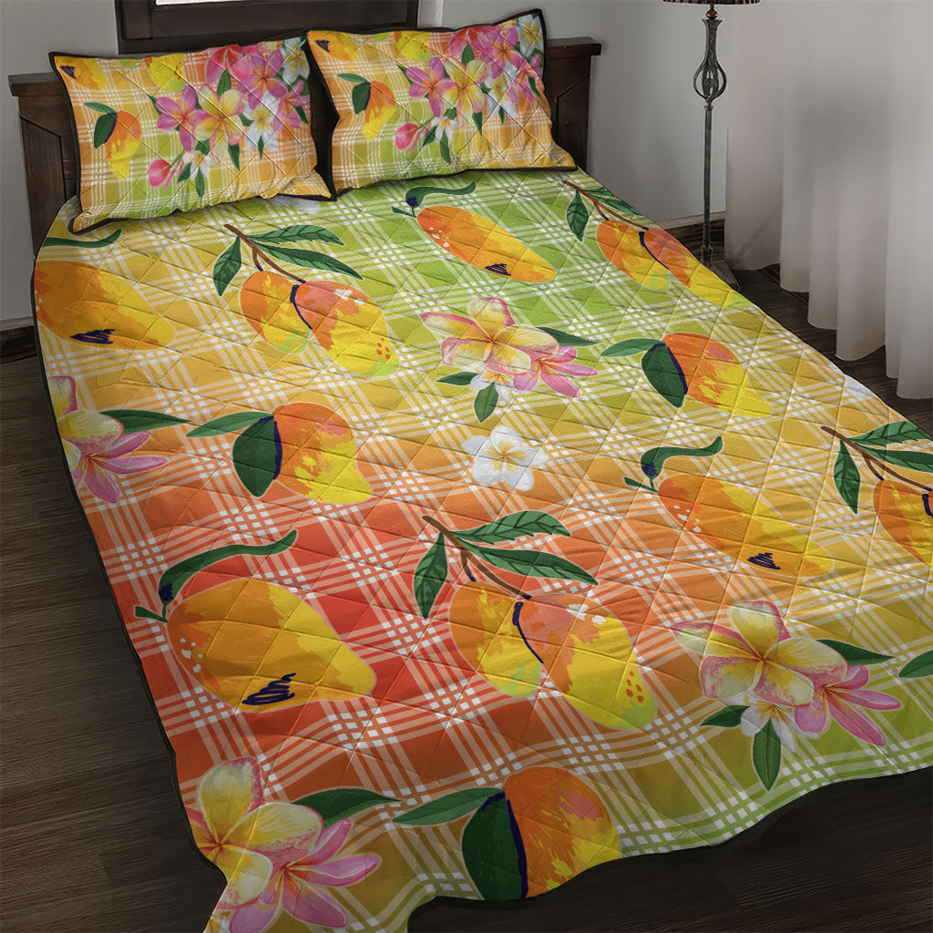 Aloha Hawaii Palaka Print Mango Plumeria Quilt Bed Set Tropical Vibes