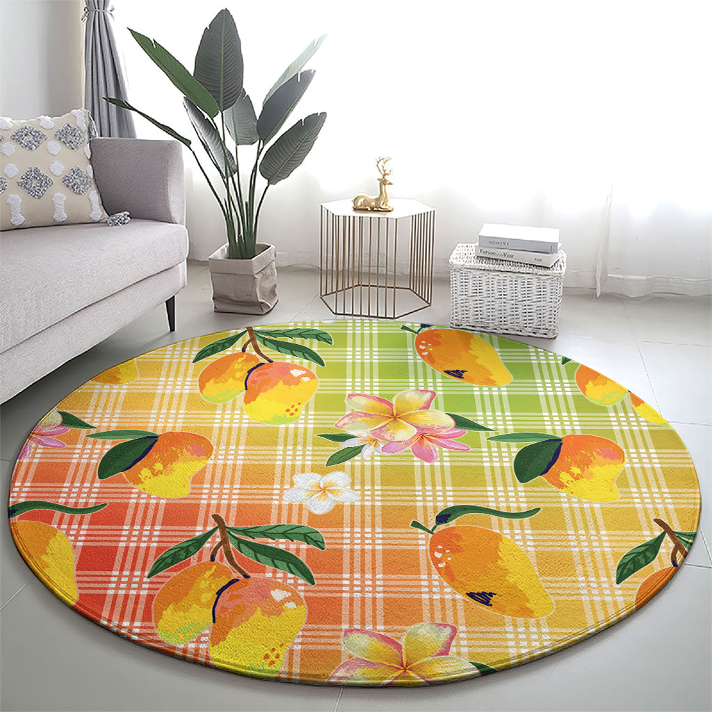 Aloha Hawaii Palaka Print Mango Plumeria Round Carpet Tropical Vibes